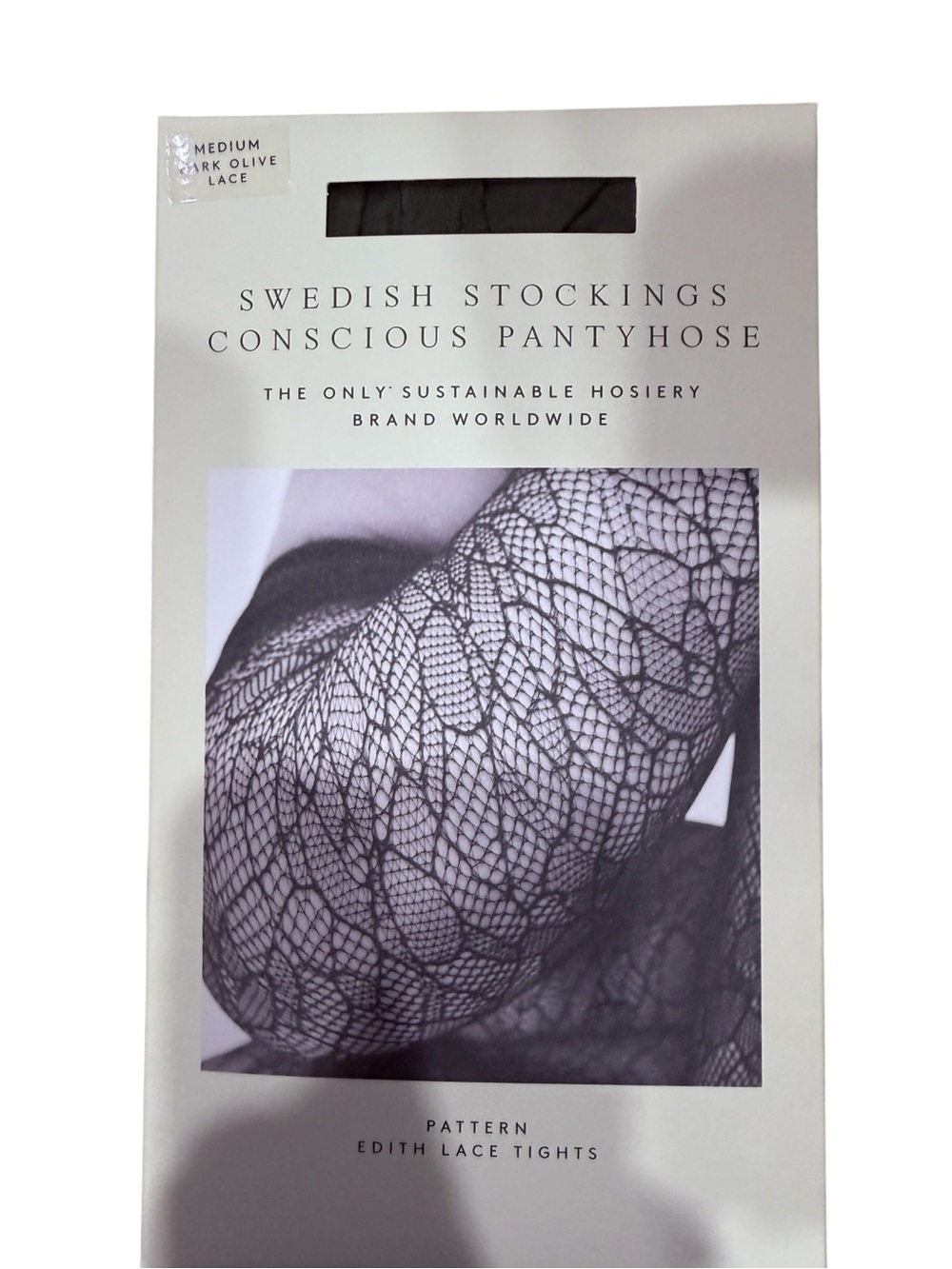 Swedish Stockings Edith Lace Tights Dark Olive Sz M